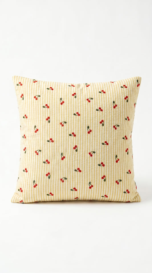 Housse de Coussin Cerises d'Été – Coussin Champêtre Artisanal