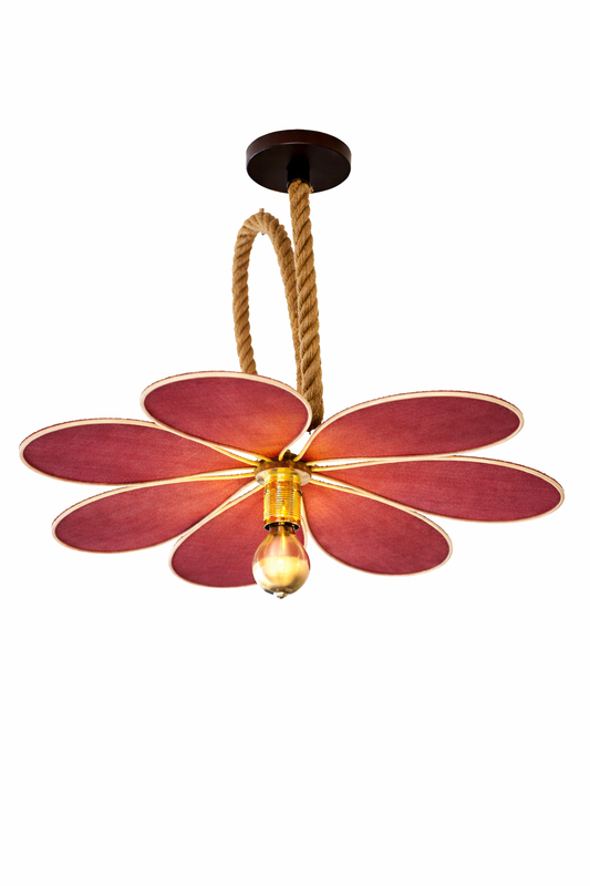 Suspension Pâquerette Toile de Jute Rouge – Lampe Artisanale Bohème Naturelle