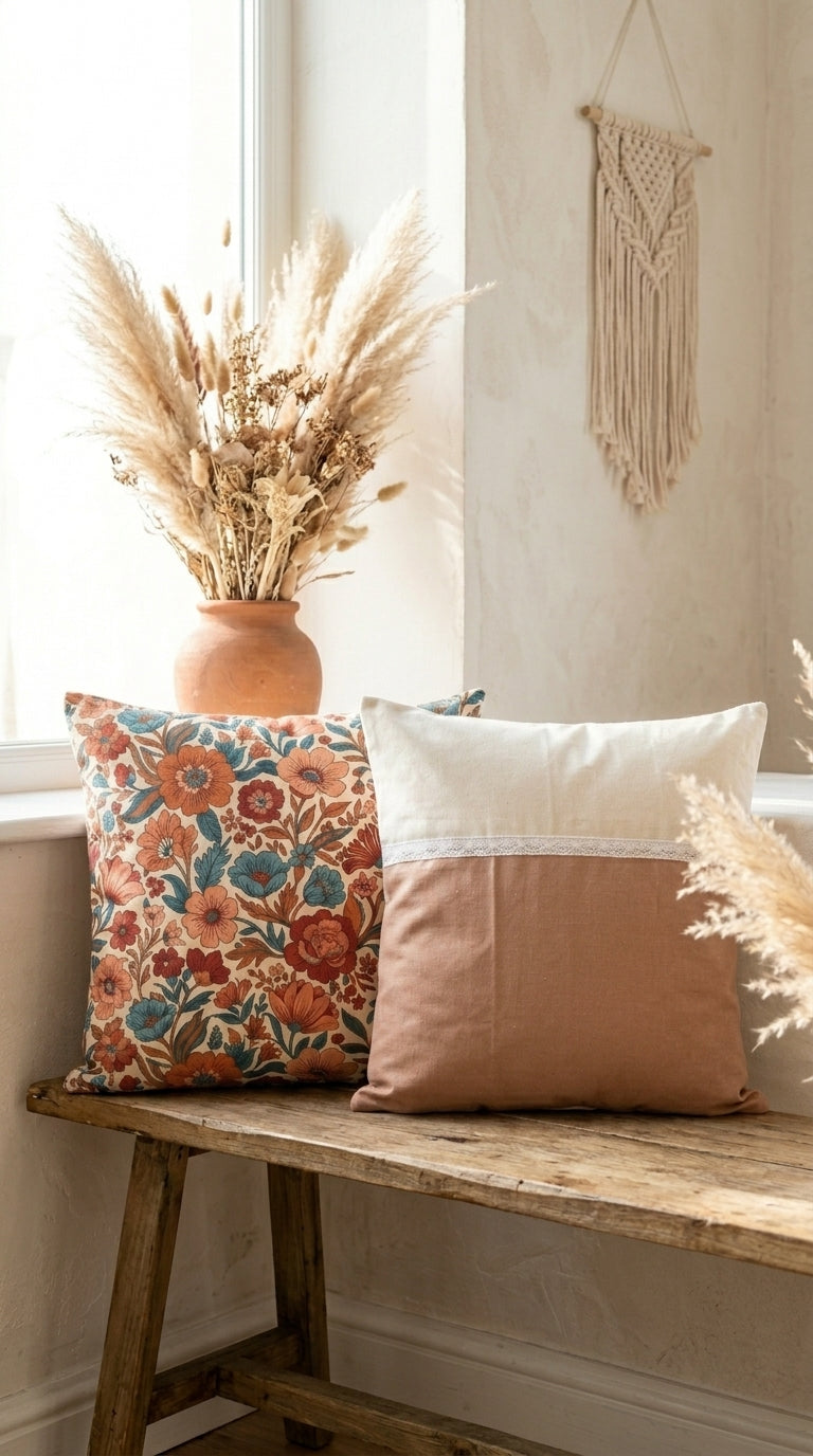 Coussin Lin & Dentelle – Housse Artisanale Bohème Naturelle