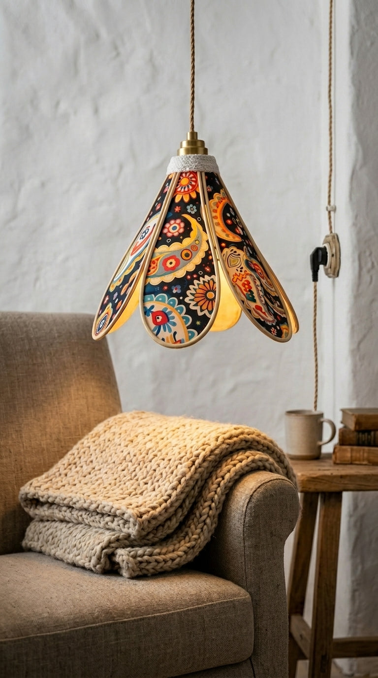 Lampe Tulipe Rétro Fleur de Coco – Lampe Artisanale Bohème Florale