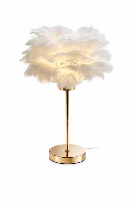 Lampe de Chevet à Plumes – Luminaire Élégant Doré