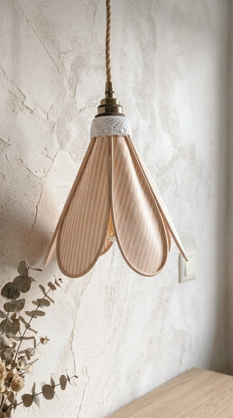 Lampe Tulipe Bergamote des Champs – Abat-jour Motif Marguerites Fait Main