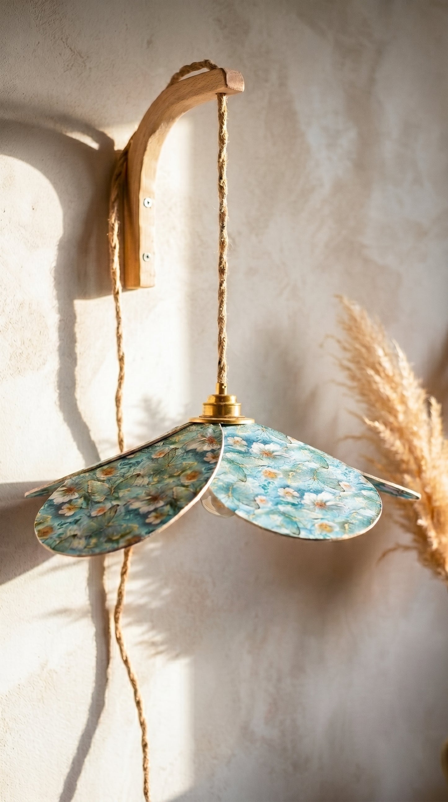 Lampe Magnolia Papillons Bleus - Lampe Artisanale Bohème Florale