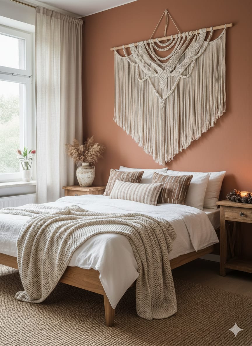 Macramé Mural Aérien Bohème - chambre