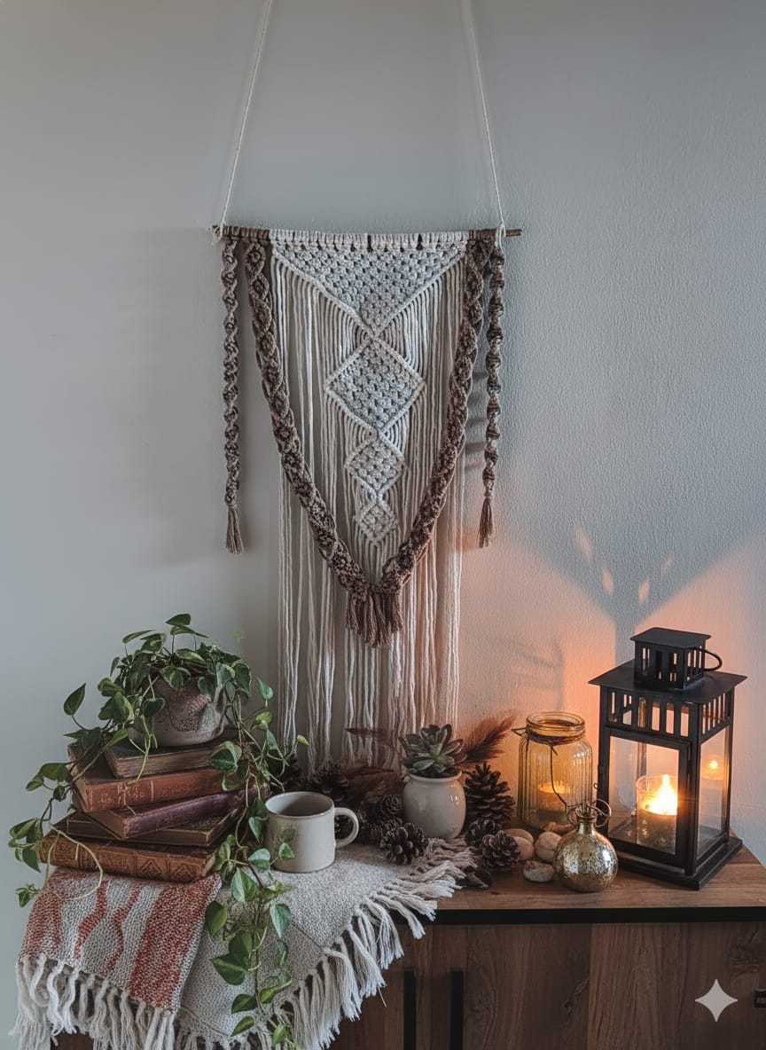 Macramé Mural Bicolore Bohème - Vue décorative