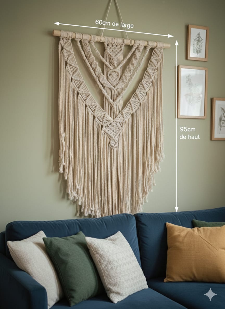 Macramé Mural Grand Format Bohème - Dimensions 60cm x 95cm