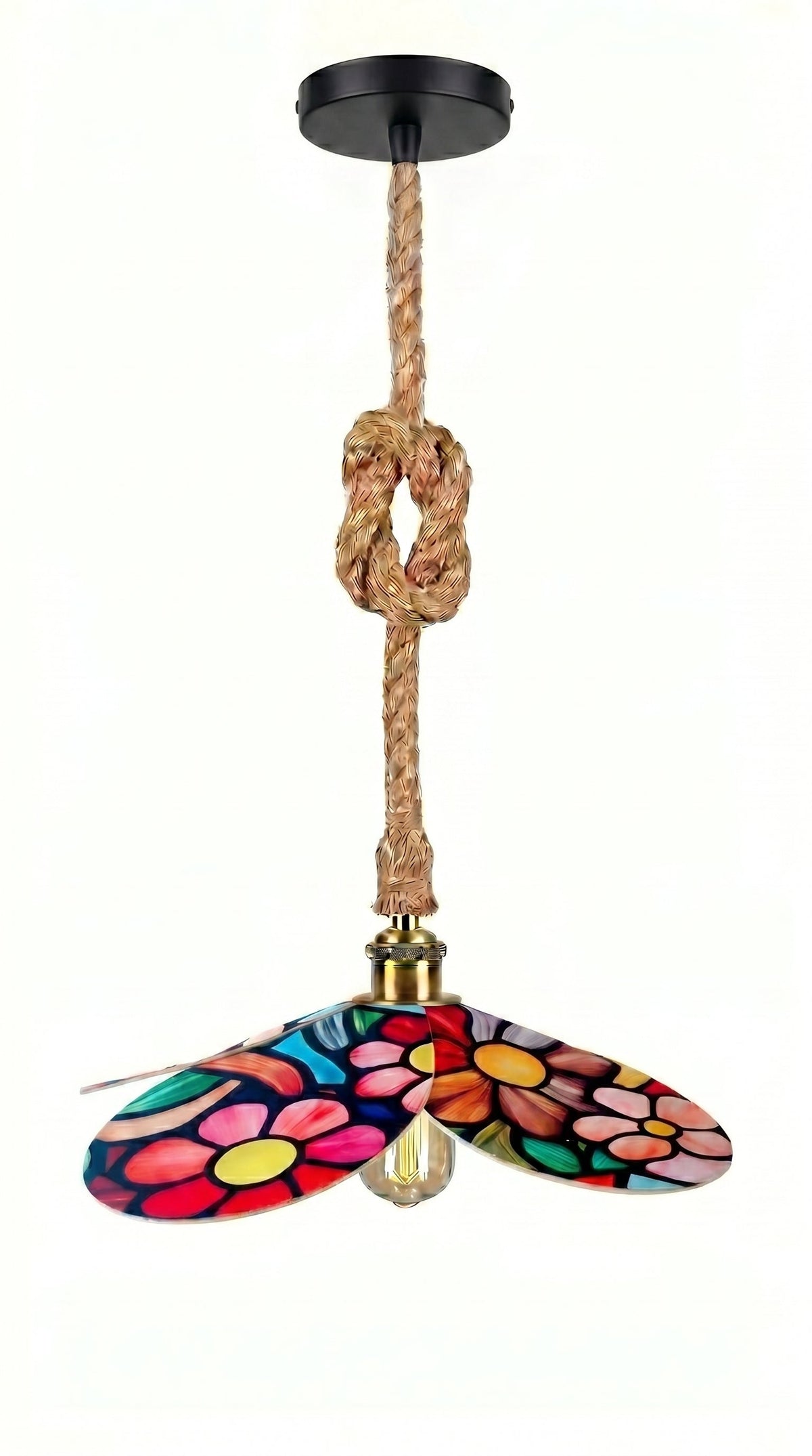 Suspension Magnolia Braise de Lumière avec câble en toile de jute