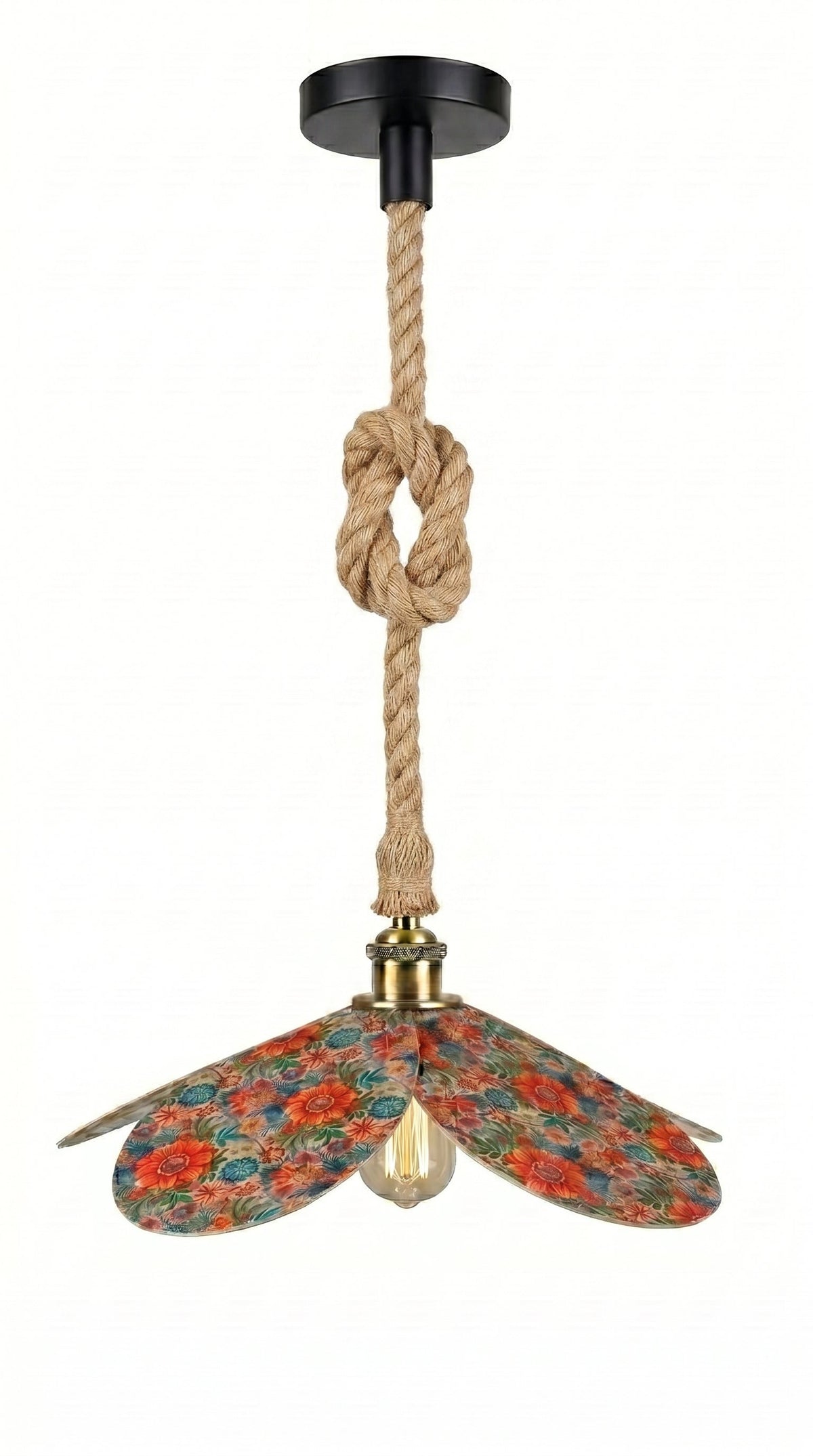 Suspension Magnolia Douceur Fleurie avec câble en toile de jute