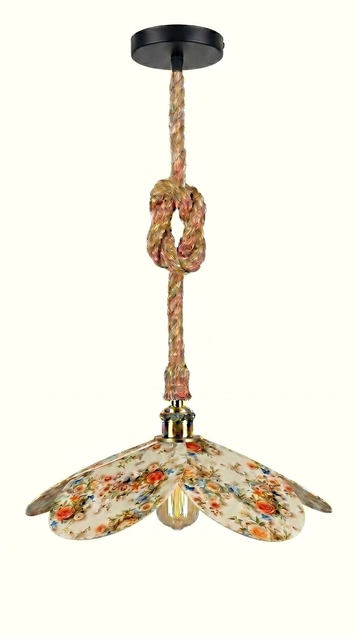 Suspension Magnolia Roseraie d'Antan avec câble en toile de jute