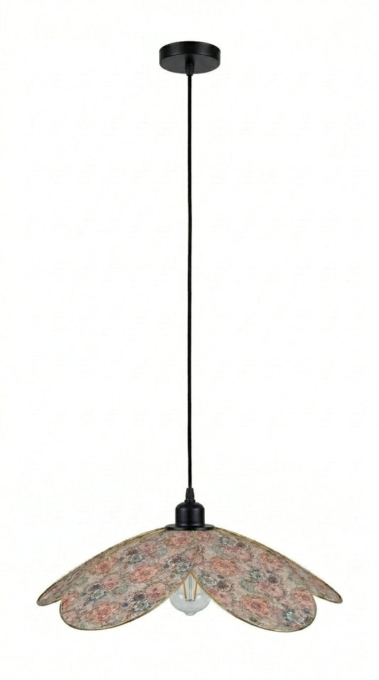 Suspension Magnolia Rose d'Autrefois avec câble plafond noir