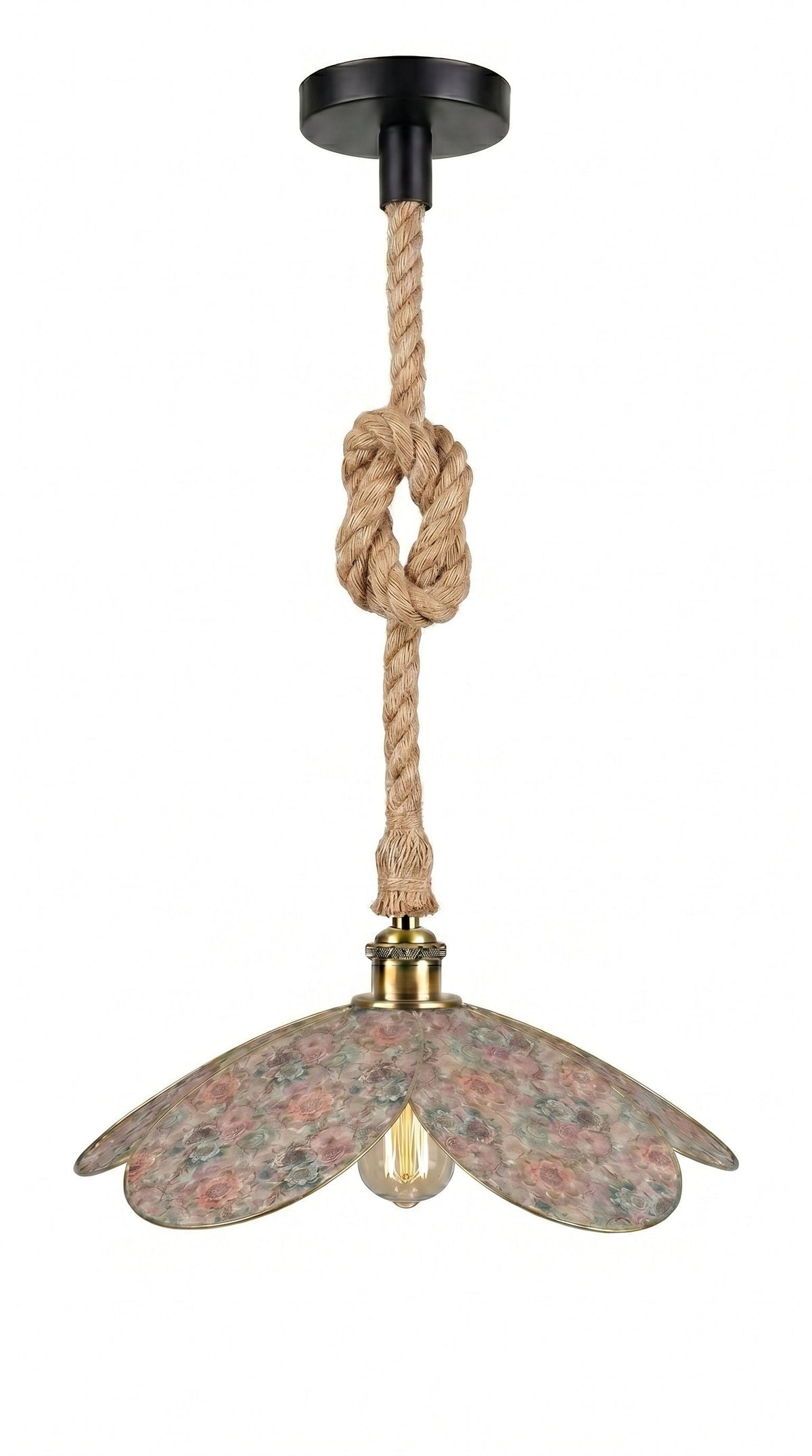 Suspension Magnolia Rose d'Autrefois avec câble en toile de jute
