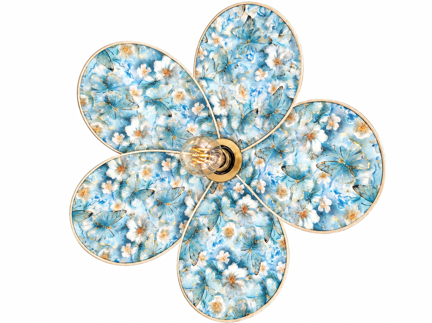 Lampe Magnolia Papillons Bleus - Lampe Artisanale Bohème Florale