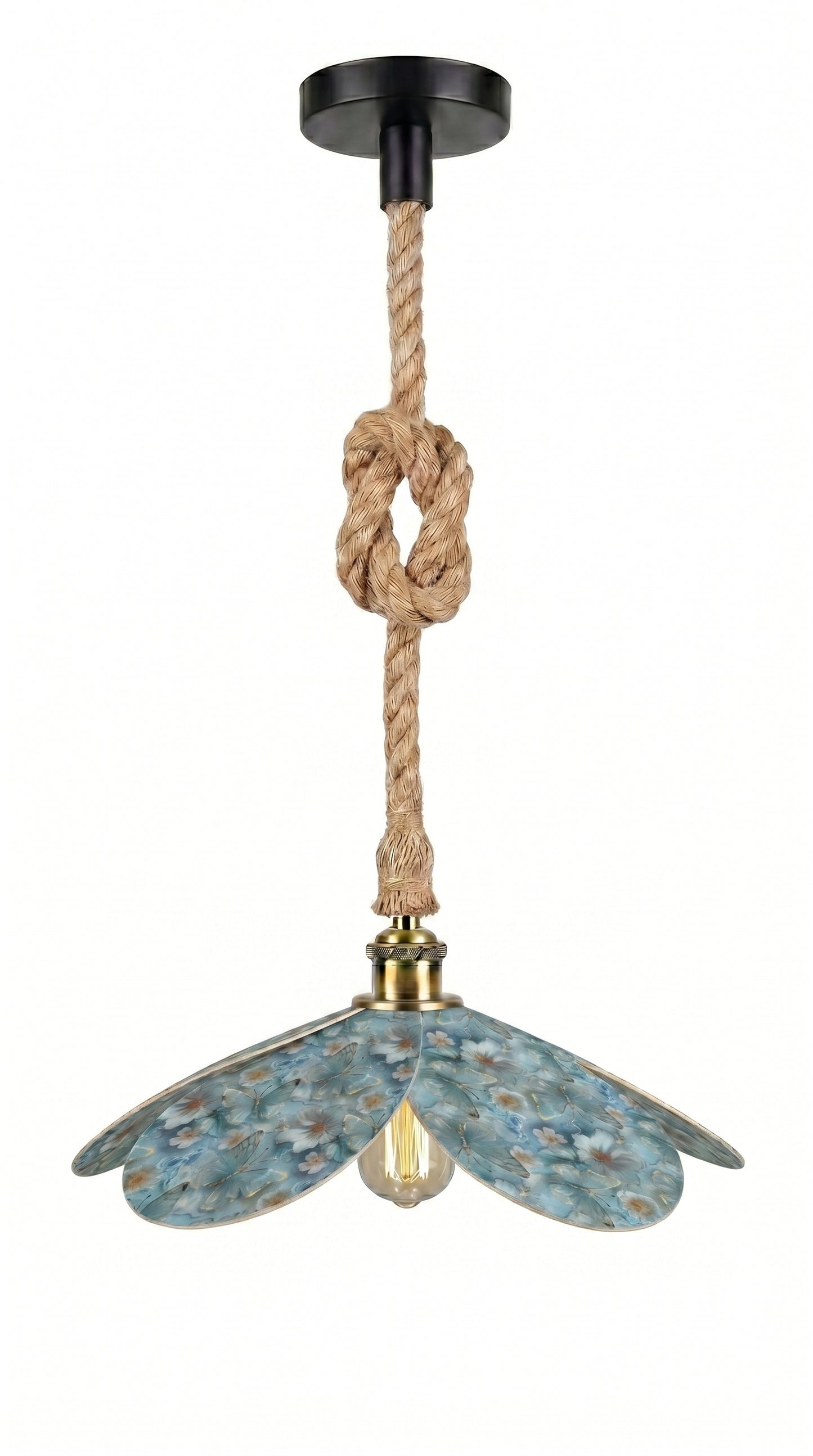 Lampe Magnolia Papillons Bleus - Lampe Artisanale Bohème Florale