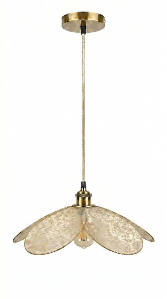Suspension Magnolia Champagne en Fleurs avec câble plafond doré