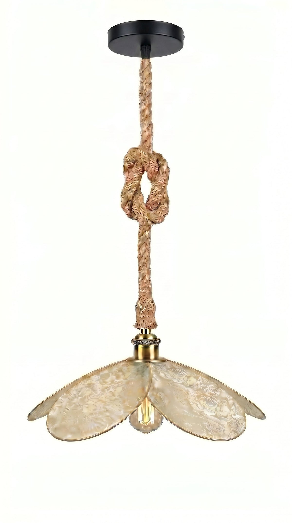 Suspension Magnolia Champagne en Fleurs avec câble en toile de jute