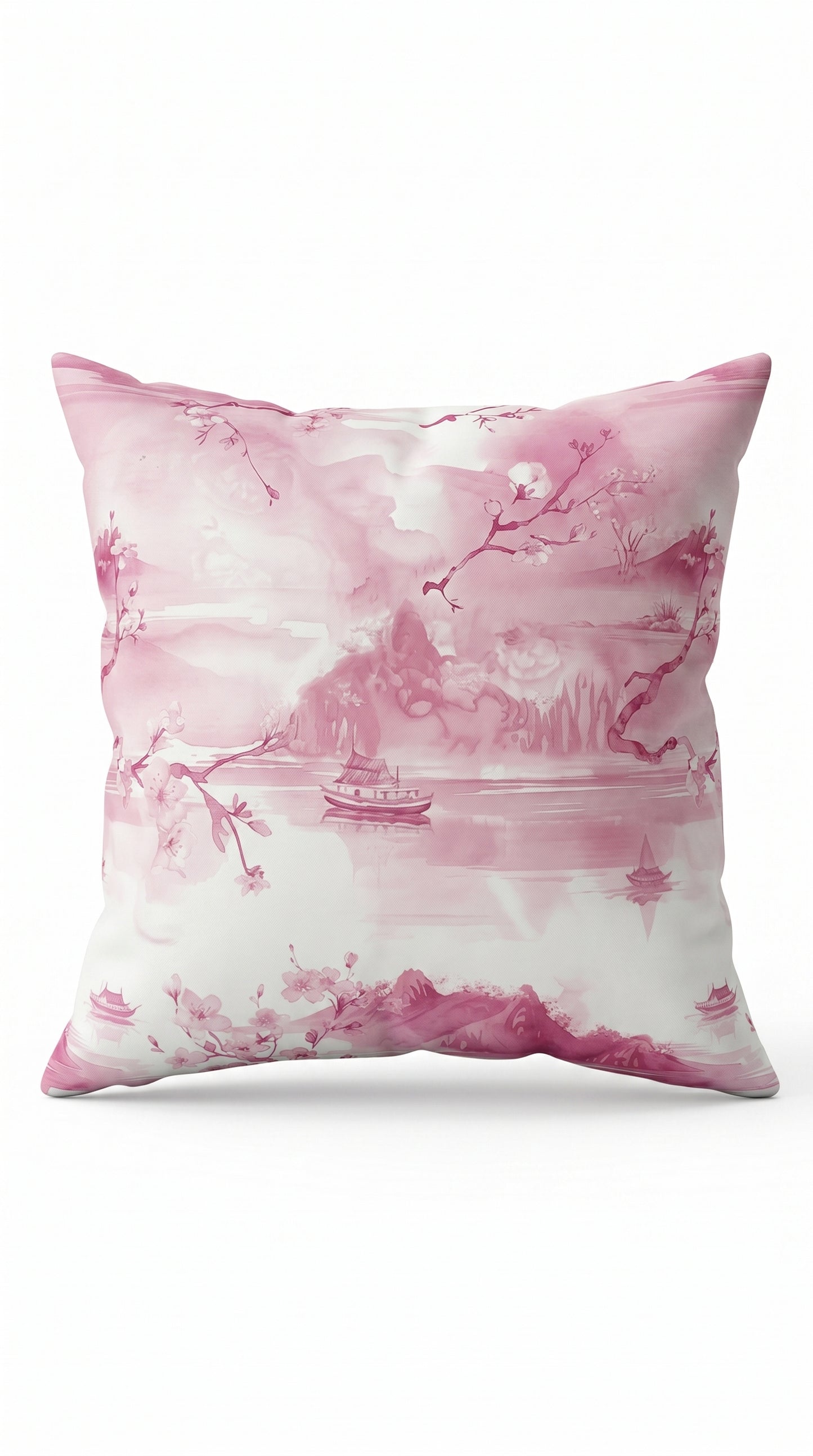 Housse Coussin Voyage d'Asie – Housse Artisanale Aquarelle Rose