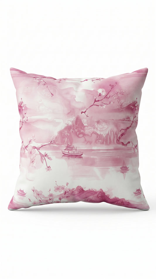 Housse Coussin Voyage d'Asie – Housse Artisanale Aquarelle Rose