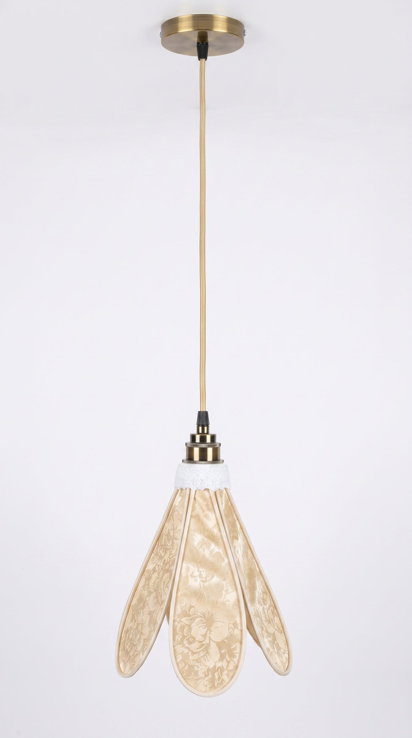 Lampe Tulipe Champagne en Fleurs – Abat-jour Motif Pivoine Jacquard Fait Main