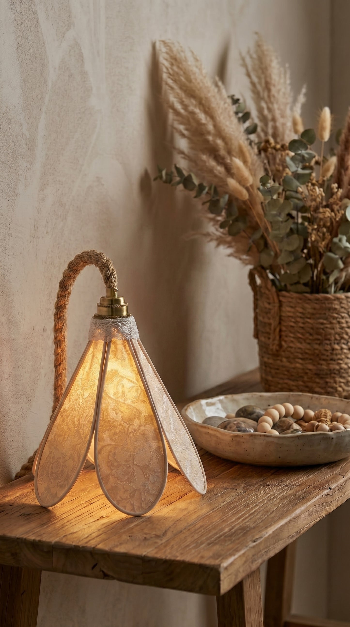 Lampe Tulipe Pivoines Champagne- Lampe Artisanale Bohème Florale