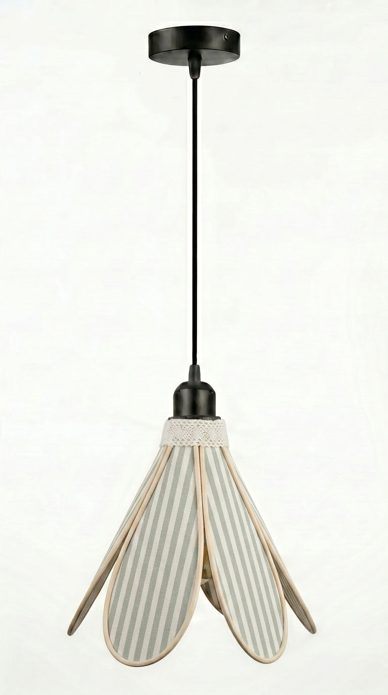 Lampe Tulipe Chemin de Campagne – Abat-jour Motif Rayures Sauge Fait Main