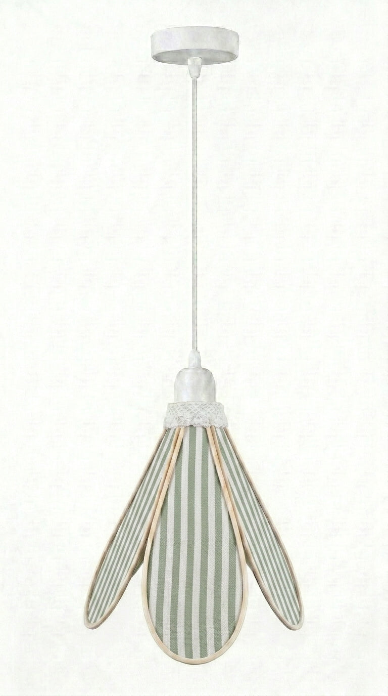 Lampe Tulipe Chemin de Campagne – Abat-jour Motif Rayures Sauge Fait Main