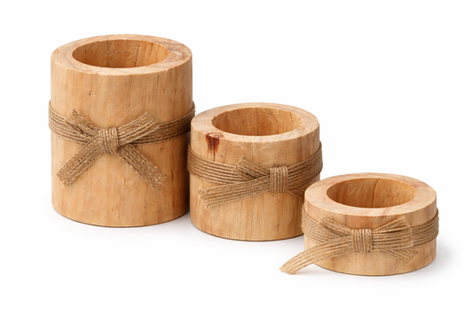 Bougeoir Décoratif en Bois Naturel – Lot de 3 Bougeoirs