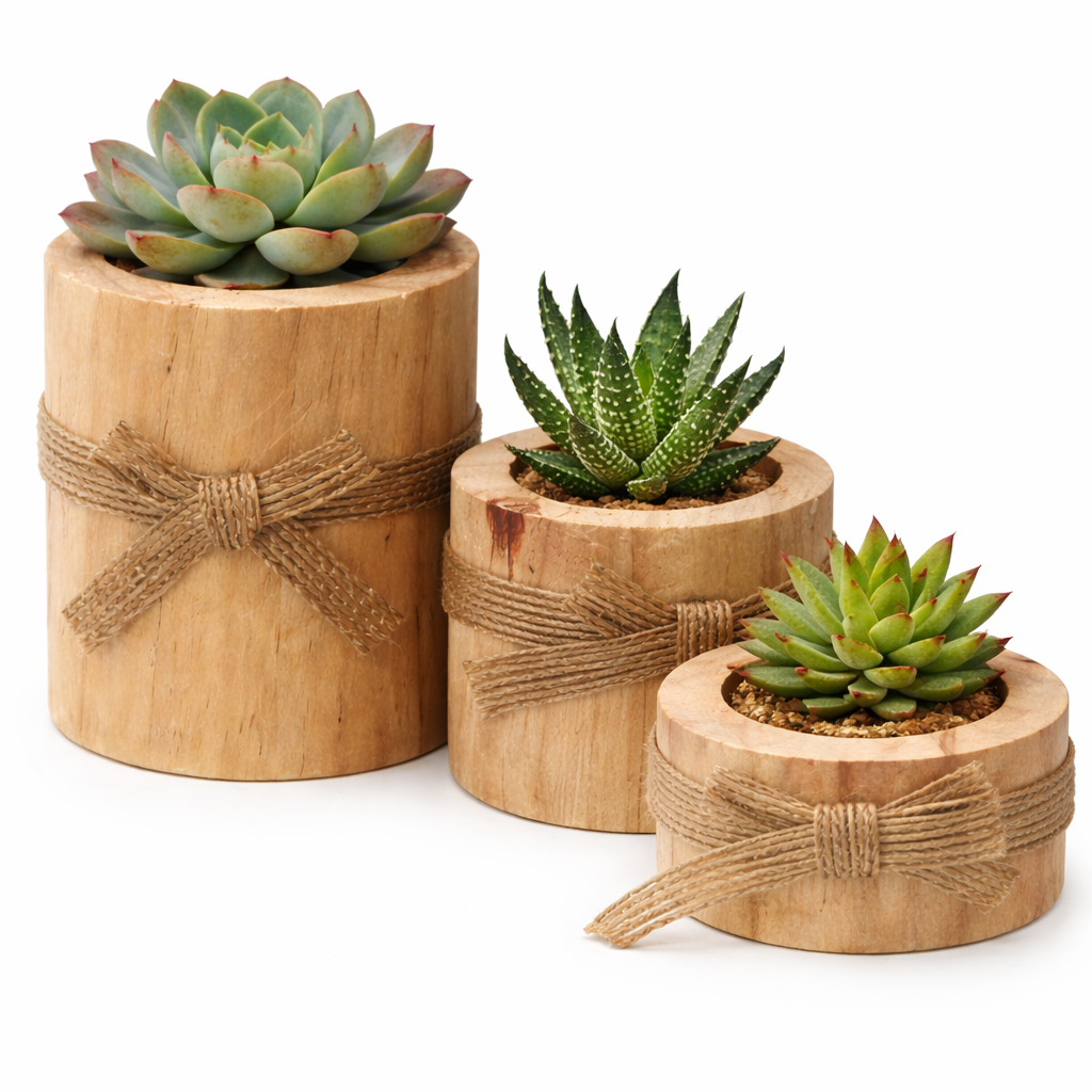 Bougeoir Décoratif en Bois Naturel – Lot de 3 Bougeoirs