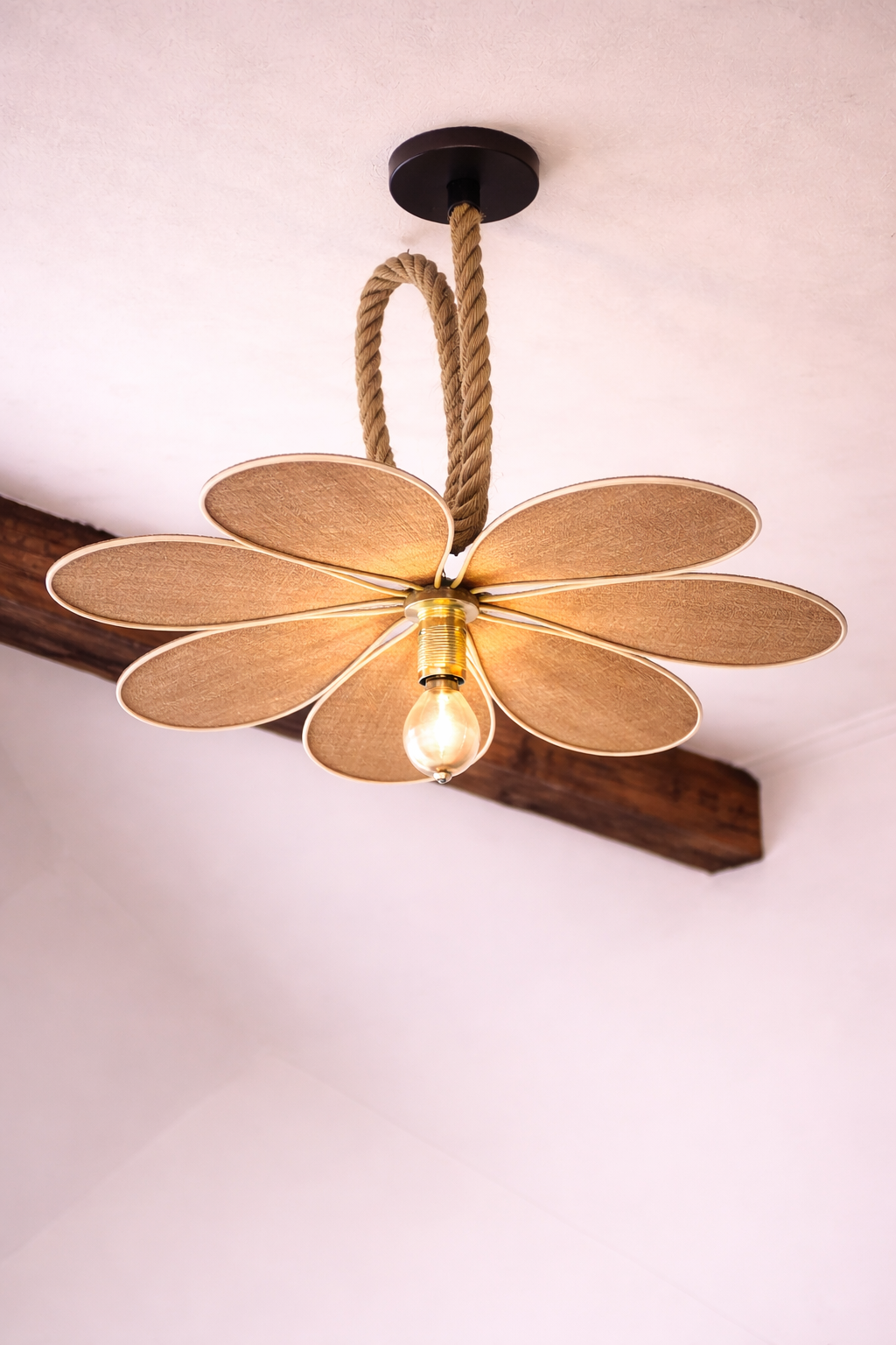 Suspension Pâquerette en Toile de Jute – Lampe Artisanale Bohème Naturelle