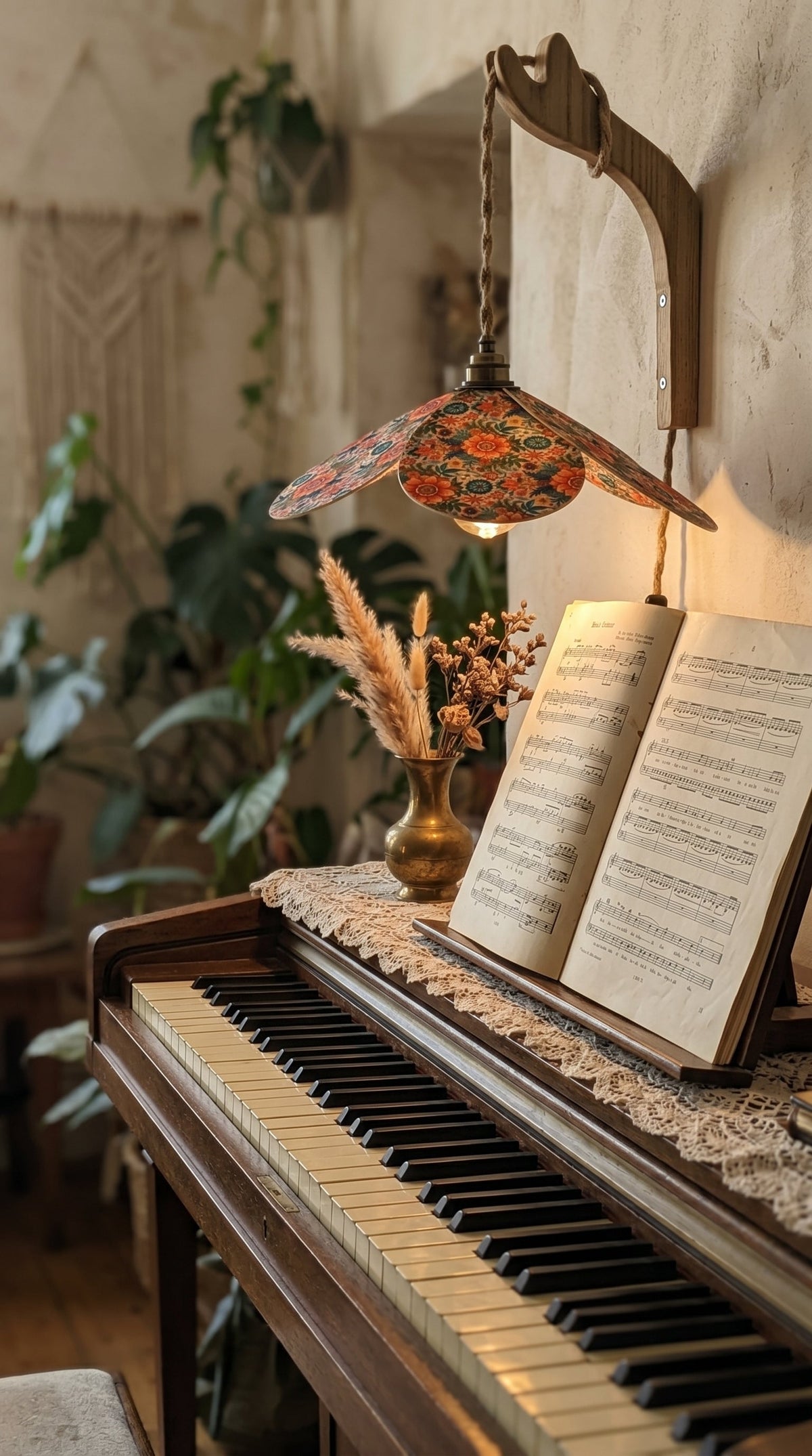 Suspension Magnolia Douceur Fleurie près d'un piano