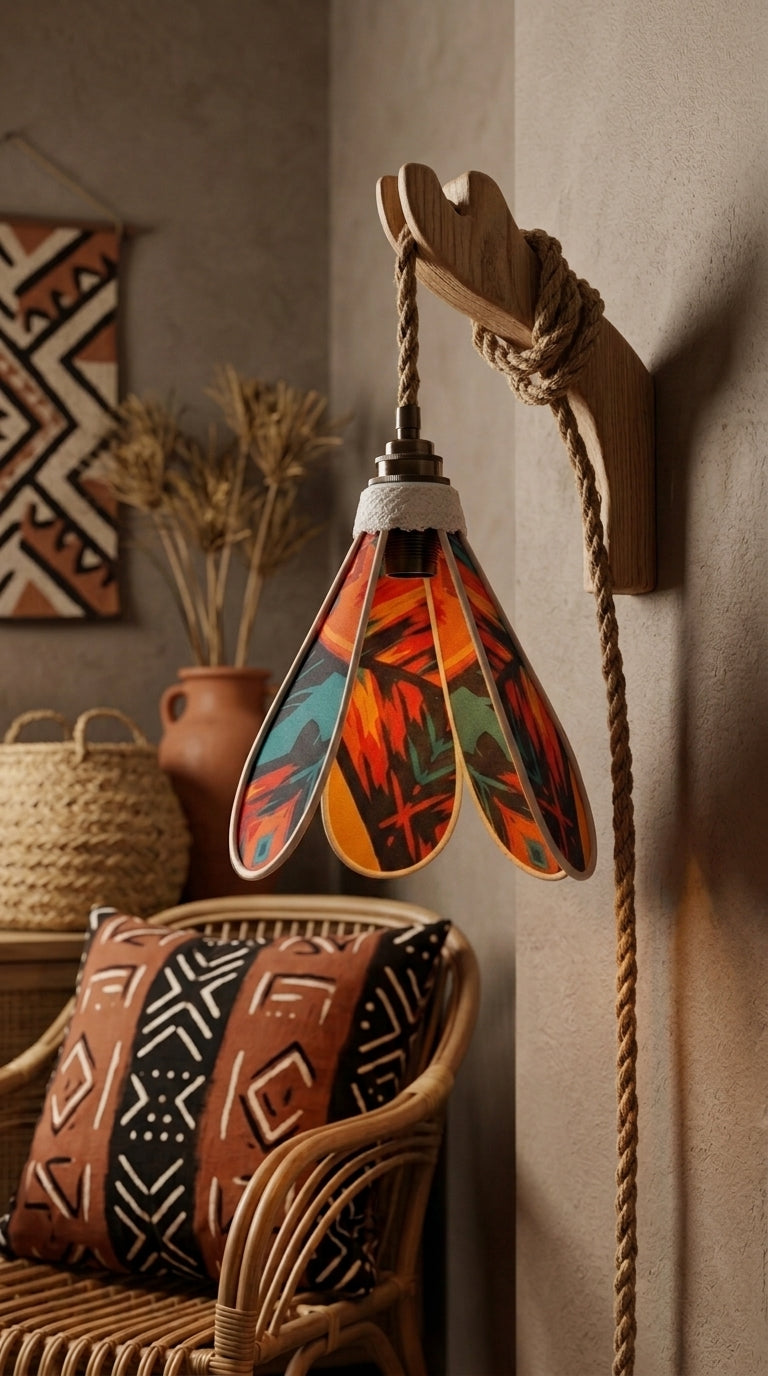 Lampe Tulipe Soleil de Brousse – Abat-jour Motif Tribal Fait Main
