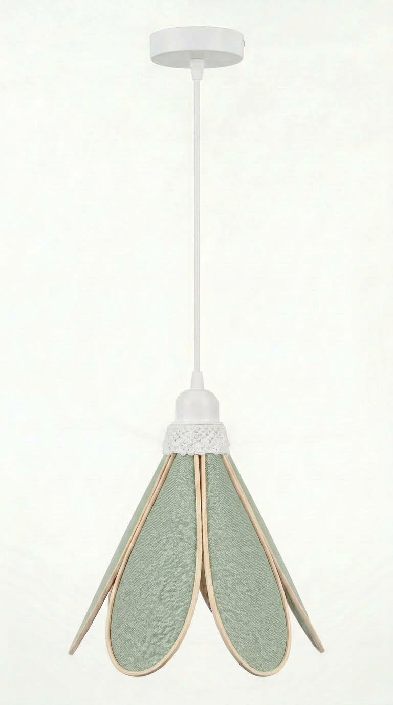 Suspension Tulipe Brin de Sauge allumée, halo de lumière frais