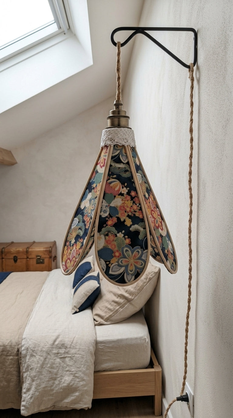 Suspension Tulipe Nuit de Kyoto fixée au mur, vue rapprochée