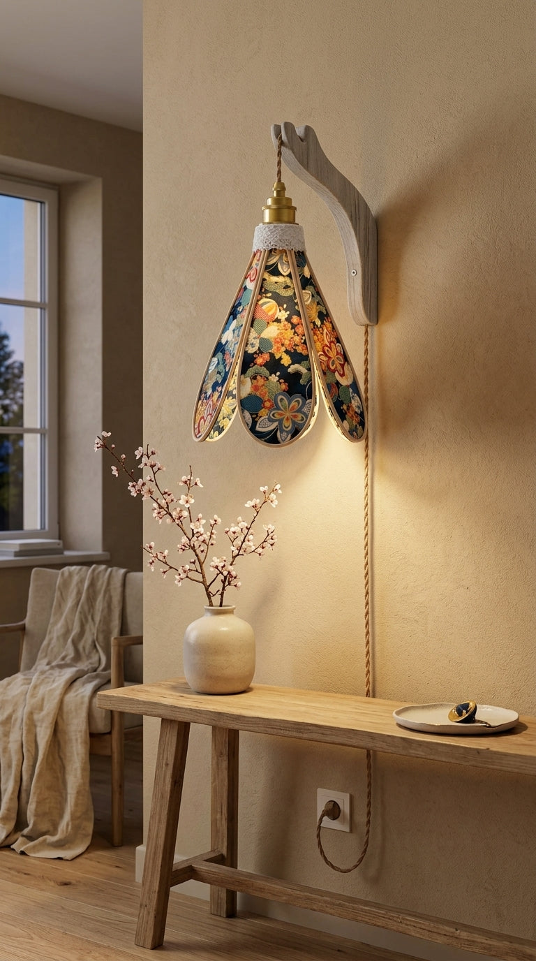 Applique Tulipe Nuit de Kyoto sur un mur beige