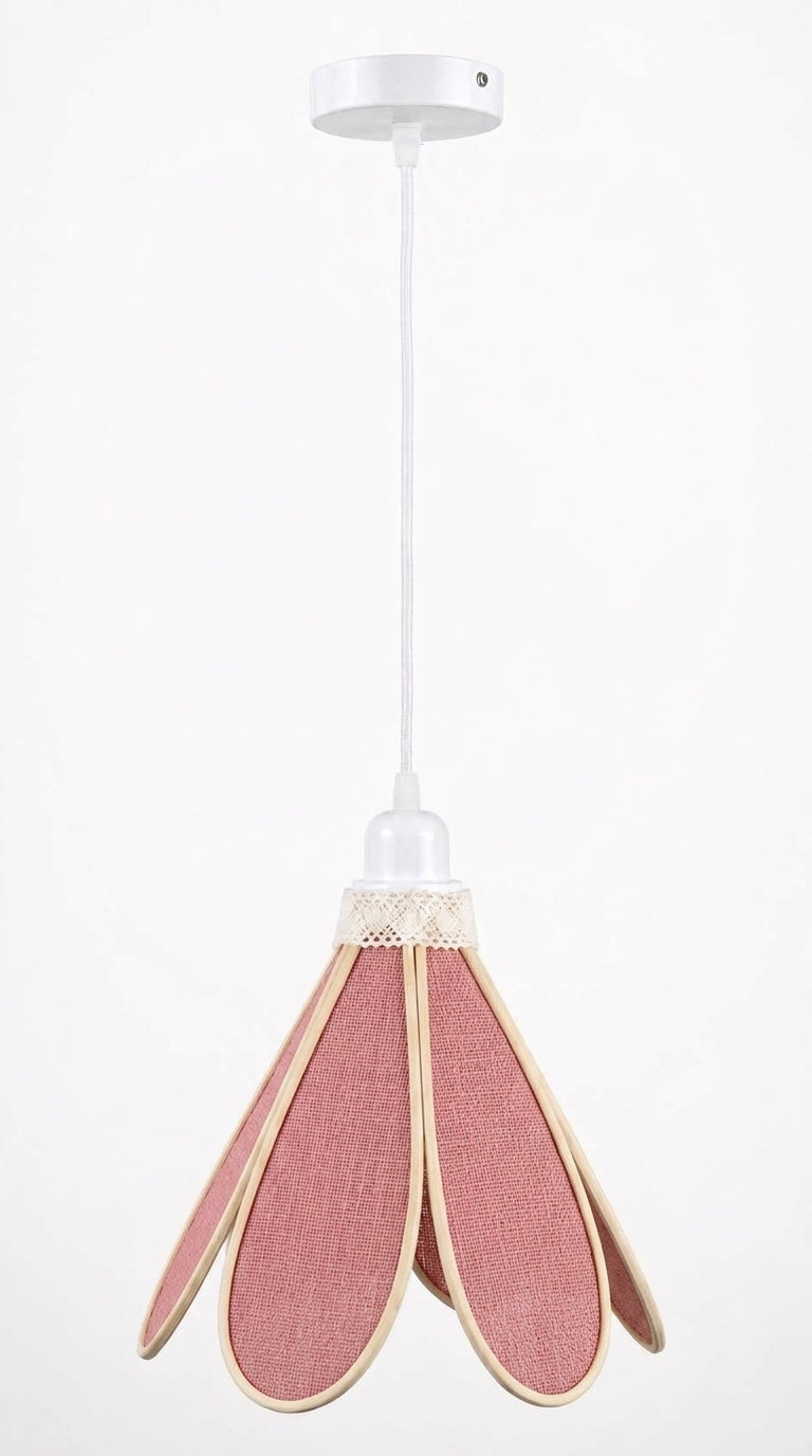 Suspension Tulipe Pétale Poudré allumée, halo de lumière rosé