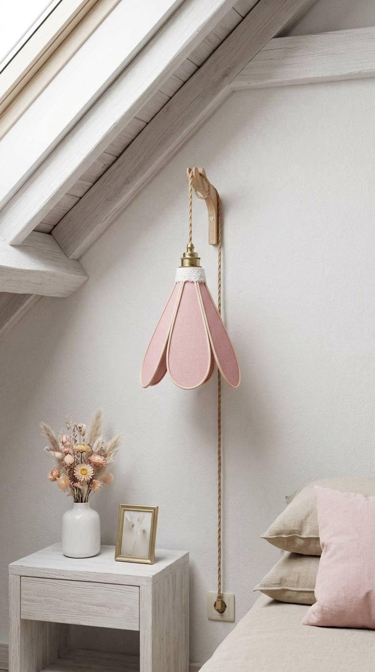 Suspension Tulipe Pétale Poudré rose pâle dans une chambre