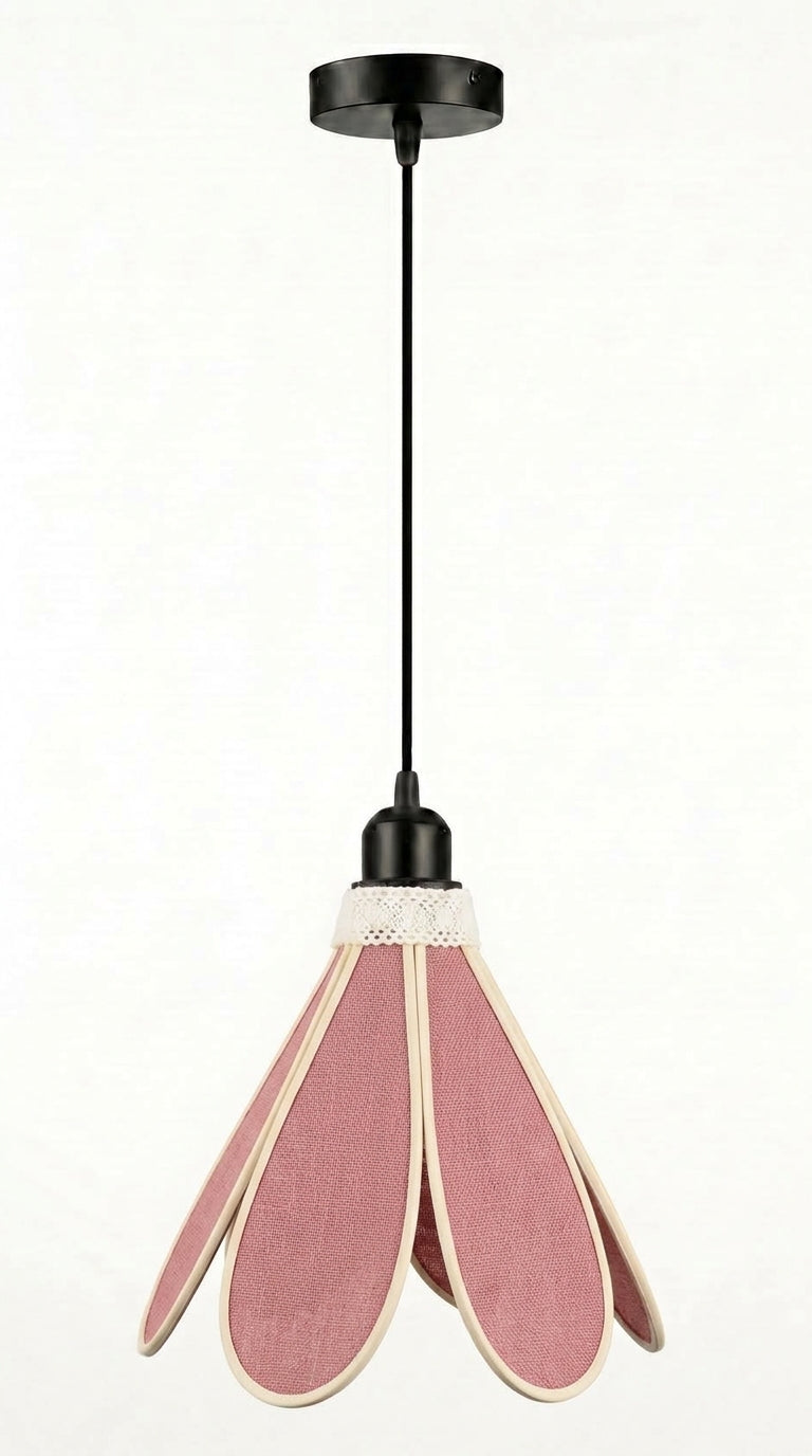Détail de la toile lin et coton rose pâle de la suspension Pétale Poudré