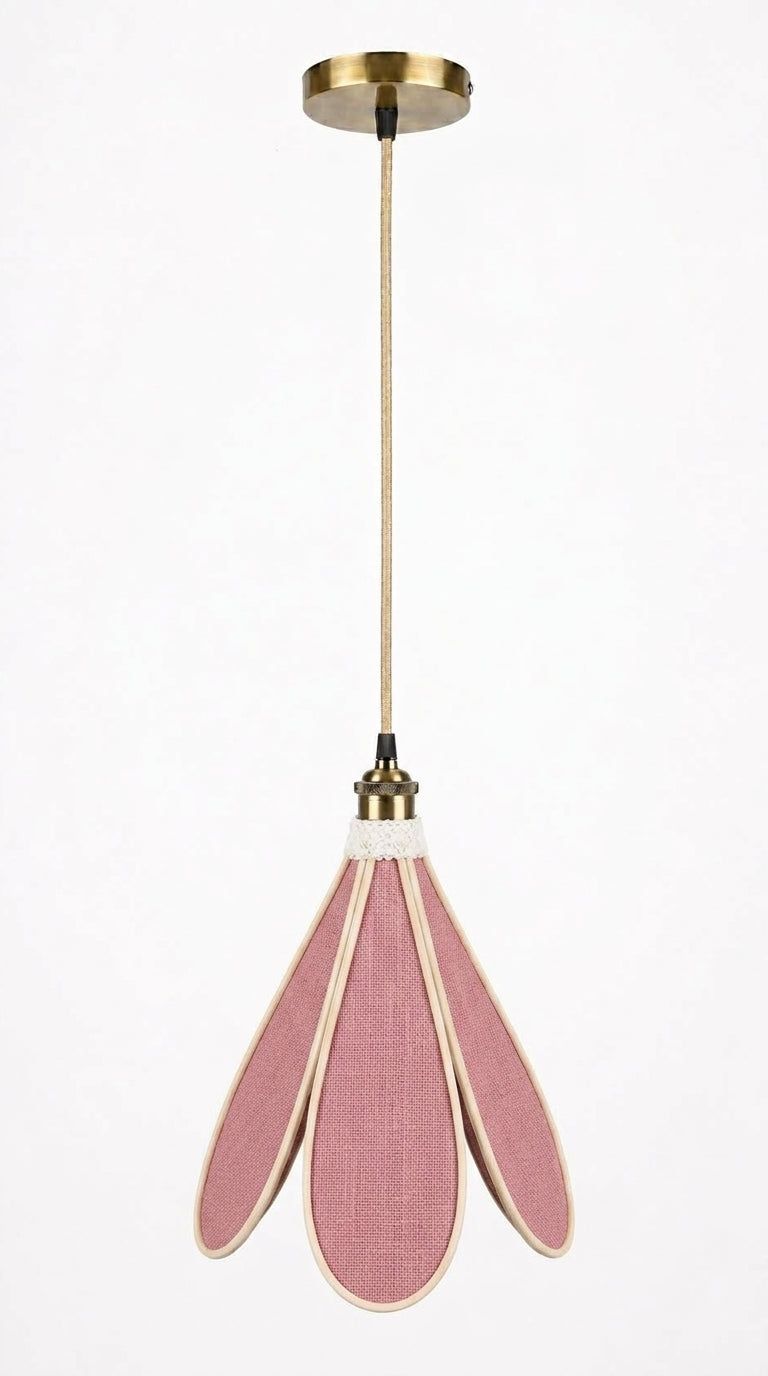 Suspension Tulipe Pétale Poudré éteinte, détail du tissu rose pâle
