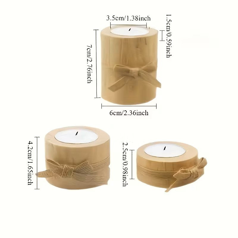 Bougeoir Décoratif en Bois Naturel – Lot de 3 Bougeoirs