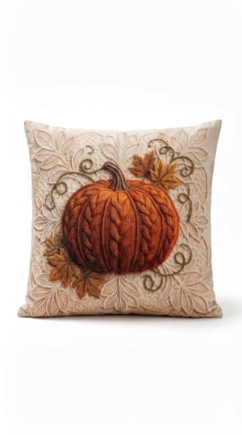 Housse de coussin Citrouille d'Automne, effet tricot torsadé, visuel packshot