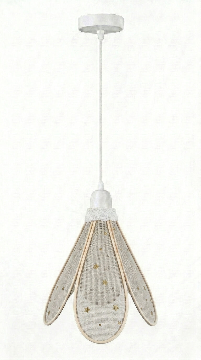Lampe Tulipe Toile de Jute Etoilée- Lampe Artisanale Bohème Naturelle