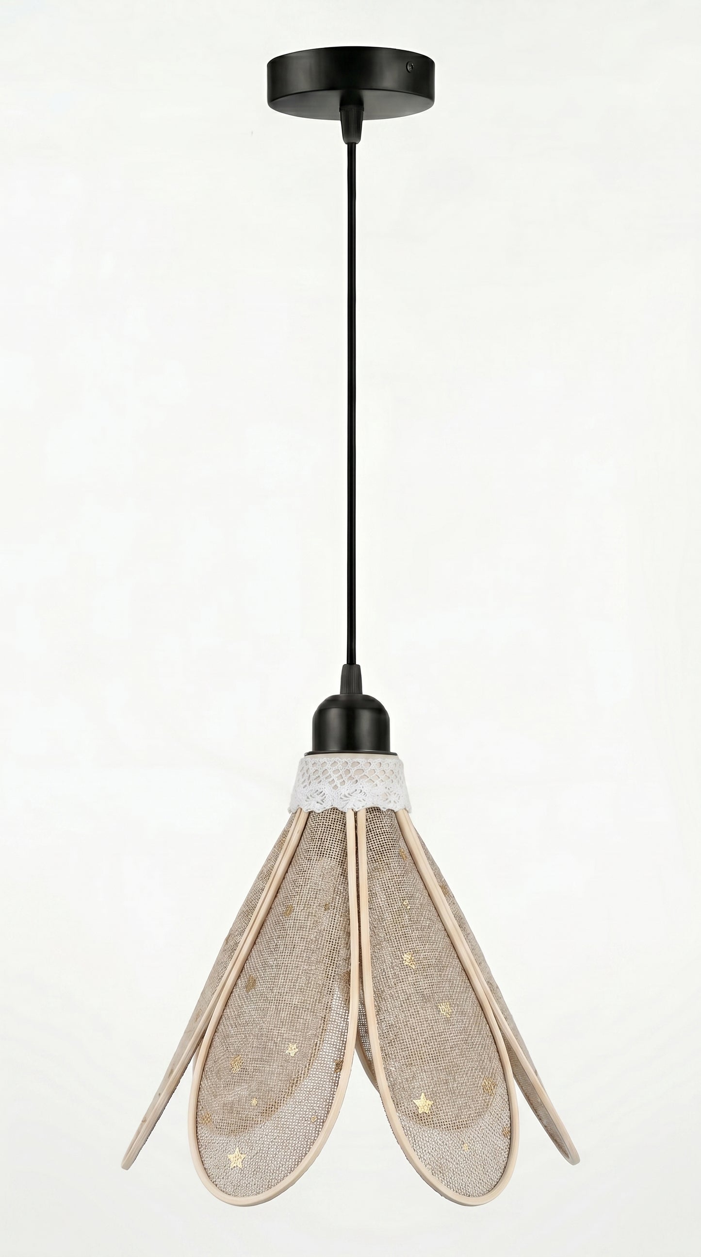 Lampe Tulipe Toile de Jute Etoilée- Lampe Artisanale Bohème Naturelle