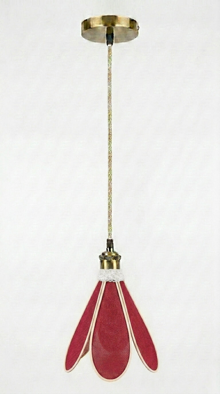 Lampe Tulipe Toile de Jute Rouge – Lampe Artisanale Bohème Naturelle