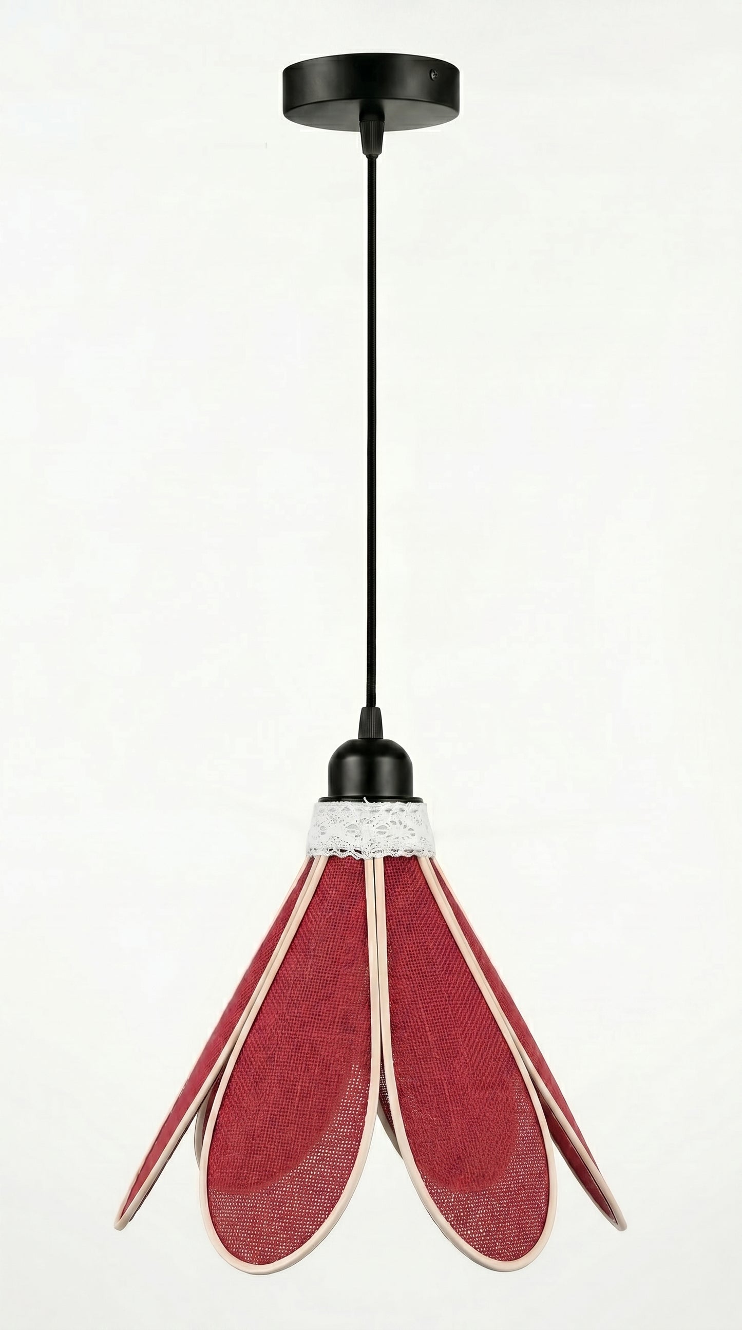 Lampe Tulipe Toile de Jute Rouge – Lampe Artisanale Bohème Naturelle