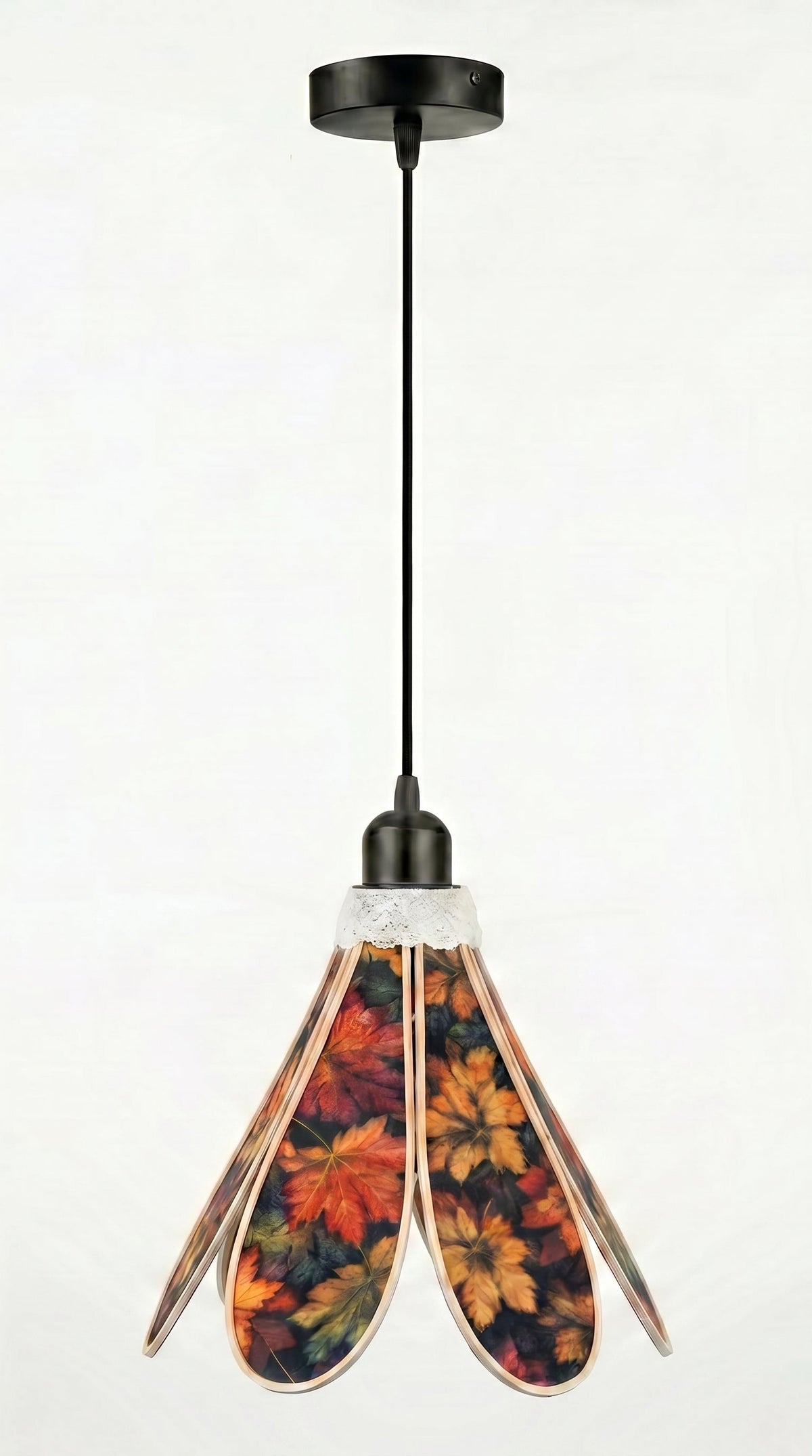 Suspension tulipe Éclat d'Automne avec câble plafond noir