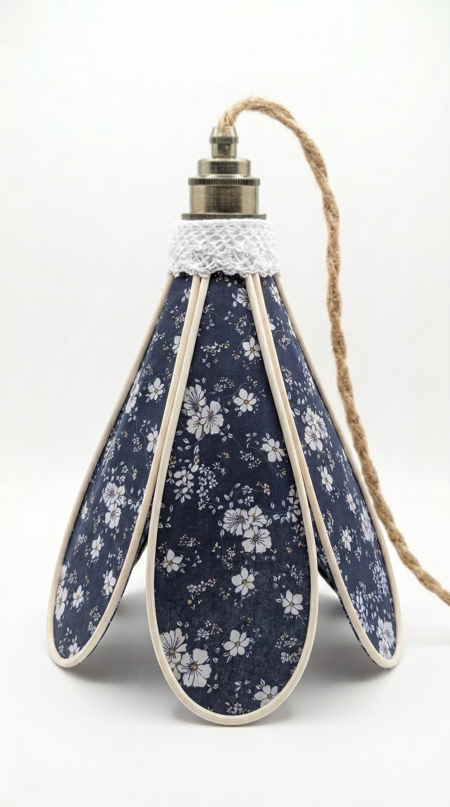 Lampe Tulipe Florale Bleue Nuit - Lampe Artisanale Bohème Florale