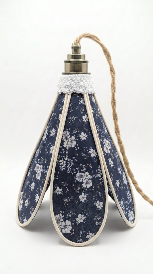 Lampe Tulipe Florale Bleue Nuit - Lampe Artisanale Bohème Florale
