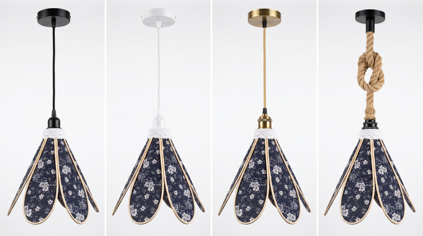 Lampe Tulipe Florale Bleue Nuit - Lampe Artisanale Bohème Florale