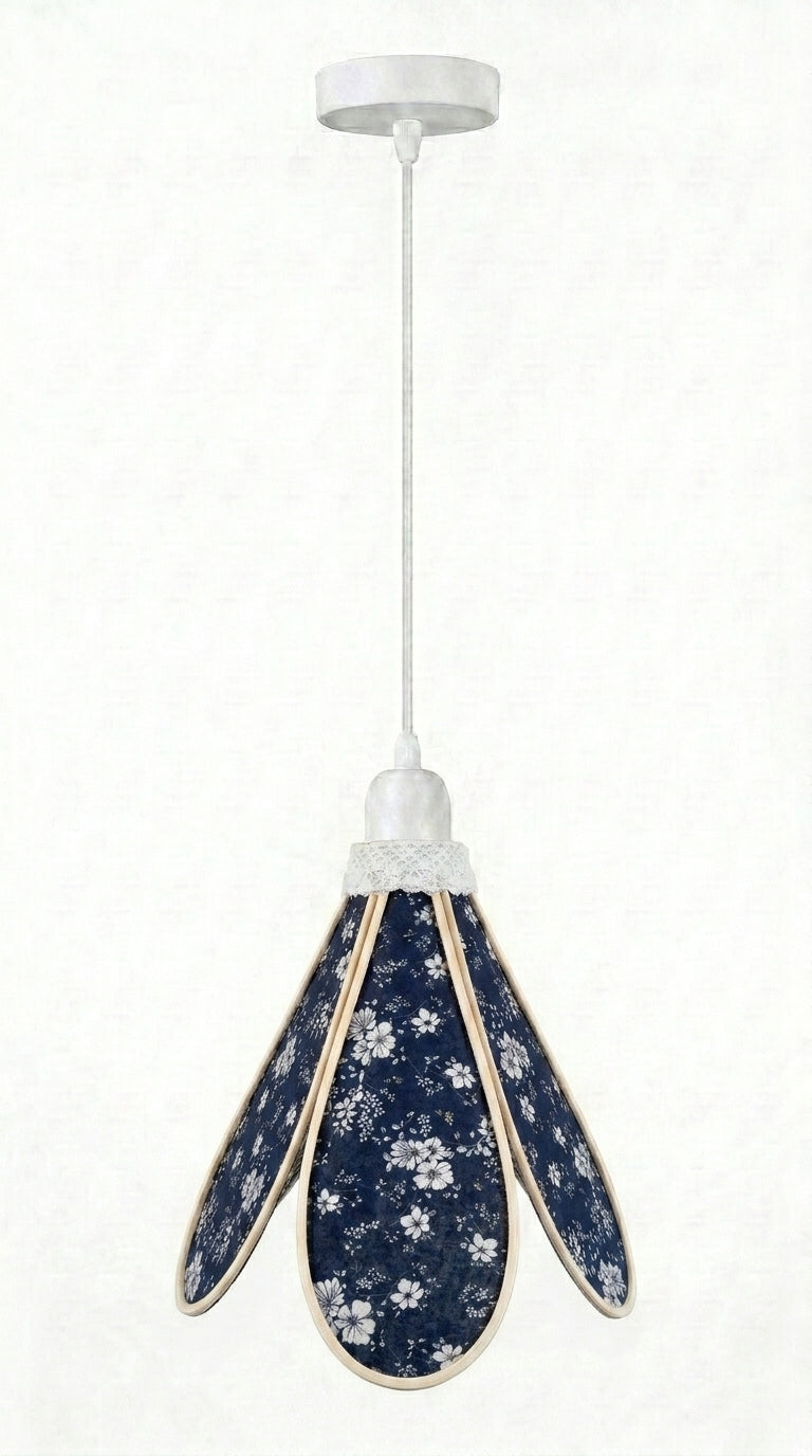 Lampe Tulipe Florale Bleue Nuit - Lampe Artisanale Bohème Florale