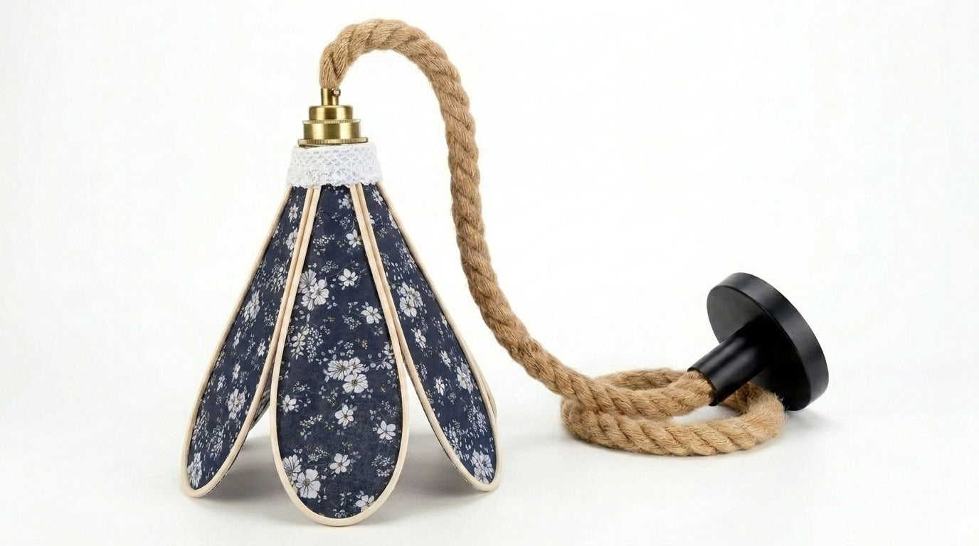 Lampe Tulipe Florale Bleue Nuit - Lampe Artisanale Bohème Florale