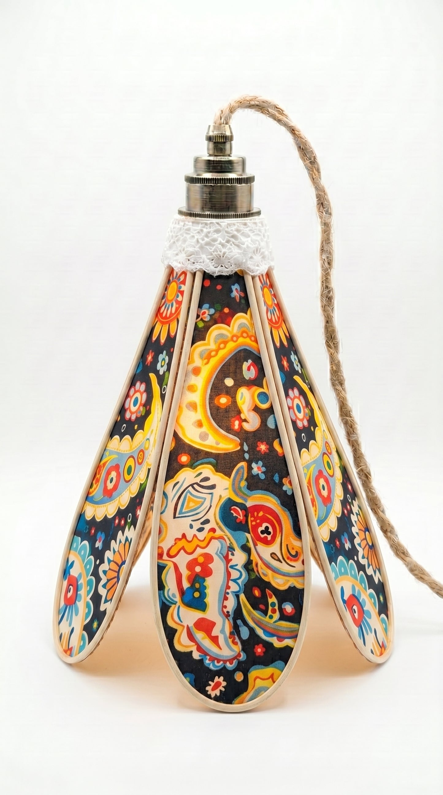 Lampe Tulipe Rétro Fleur de Coco – Lampe Artisanale Bohème Florale